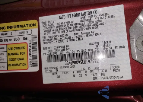 2014 Ford Fusion Titanium z USA, uszkodzony, nr VIN 3FA6P0K95ER197522